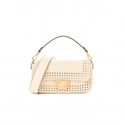 FENDI VITELLO KING CEYLON WOVEN BAGUETTE WHITE ICE  (29*15*7cm)